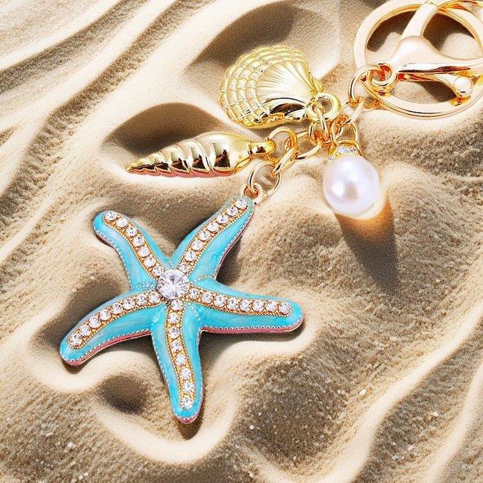Crystal Starfish Keychains in Blue Purple Pink Yellow and Assorted Colors