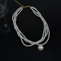 White Triple Strand Pearl Necklace Large Drop Single Style view 6
