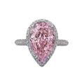 Silver Tone Pear Halo Pink Yellow Center Stone Finger Ring view 5