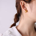 Thick Brushed C-Shape Stud Earrings Gold Steel Finishes view 4