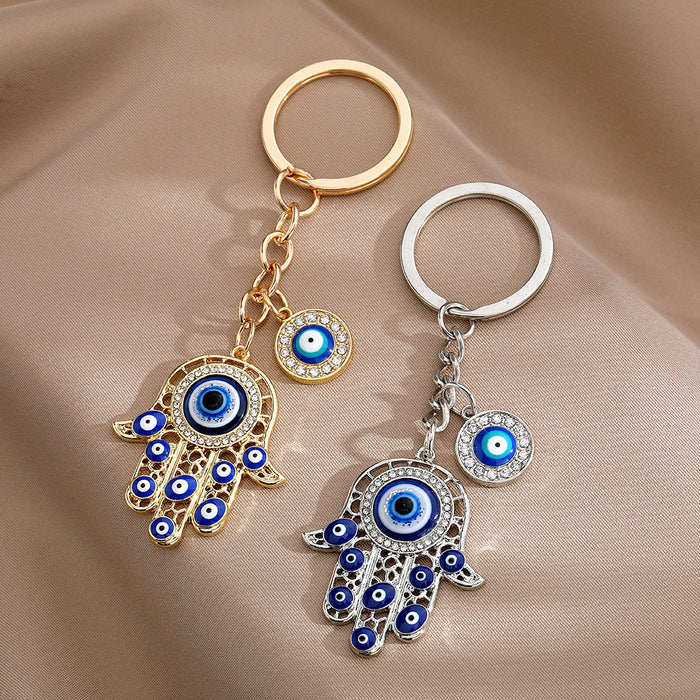 Gold and Silver Tone Hamsa and Heart Eye Split Ring Keychains