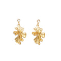 Textured Ginkgo Leaf Drop Earrings In Gold And Silver Tones view 5