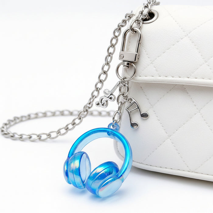 Transparent Blue Headphone and Music Note Clip Keychain Eight-Color Collection