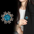 Aqua Blue Flower Sculpted Metal Brooch Pin for Jackets and Lapels view 4