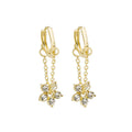 Gold Tone Double Chain and Clear Flower Hoop Earrings view 5