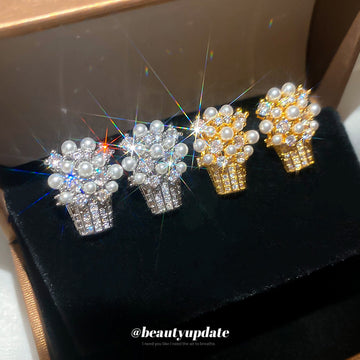 Crystal Flower Basket Stud Earrings Fashion Jewelry Accessory