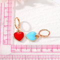 Gold Tone Small Enamel Heart Huggie Drop Earrings in Six Colors view 4