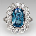 Sea Blue Cushion Halo White Gold Cubic Zirconia Finger Ring view 2