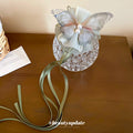 Gray Green Translucent Bow Hair Claw With Pearl Like Center And Ribbon Tails view 2