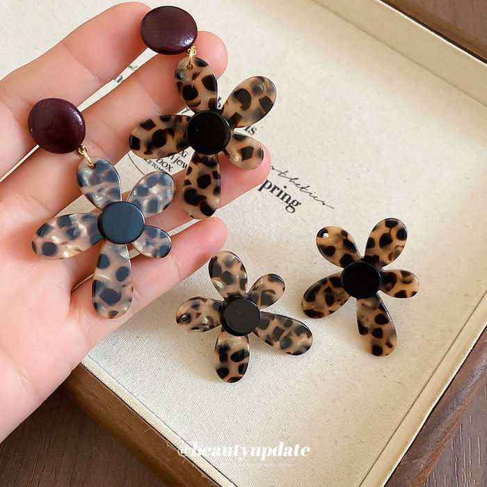 Leopard Print Acetate Flower Drop Earrings Jewelry