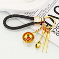 Golden Rice Bowl, Chopsticks and Spoon Keychains with Braided Loops view 9
