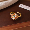 Gold Multicolor Baguette Firework Flower Open Ring view 6