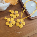 Yellow Raffia Flower Drop Earrings Multi-Cord Pendant Necklace view 4