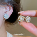 Square Faux Pearl Clear Crystal Cluster Clip On Earrings view 2