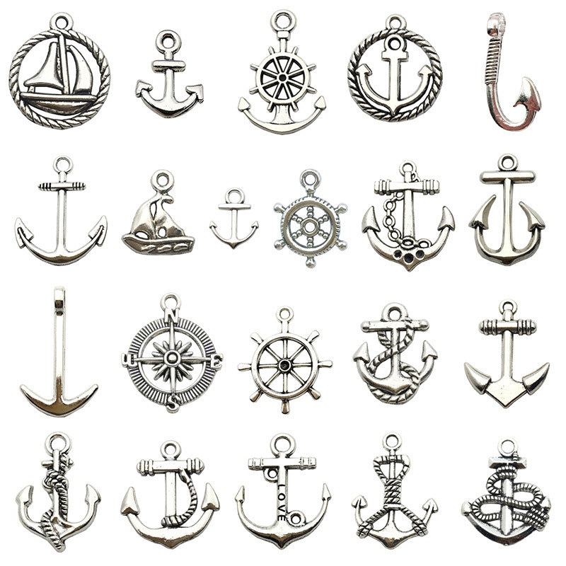 Vintage Zinc Alloy Anchor Ship Wheel Ocean Charm Pendants for DIY Bracelet Jewelry Making