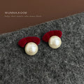 Flocked Crescent Bow Pearl Stud Earrings Coffee and Wine view 3