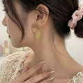 Gold and Silver Open Wire Fan Statement Stud Earrings view 1