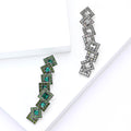 Geometric Bar Brooch in Metal with Stepped Squares with Green or Clear Crystal Centers view 1