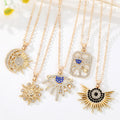 Gold Tone Crystal Sun Moon and Evil Eye Pendant Necklaces view 1