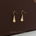 Gold Tone Teardrop Drop Earrings Clear Crystal Cluster view 3