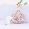 Rhinestone Handbag Keychain With White Rose And Pearl-Like Bead Charms view 2