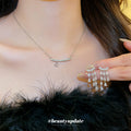 Silver Crystal Teardrop Tassel Earrings Bar Necklace view 2
