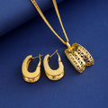Gold Tone Gold Geometric Pendant Metal Necklace and Earring Set view 3