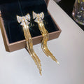 Crystal Bow Chain Tassel Stud Earrings Fashion Jewelry Accessory view 7