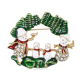 Christmas Cat Wreath Brooch with Green Enamel and Crystals view 1