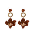 Brown Iridescent Flower Gold Ring Statement Earrings view 5