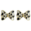 Black White Checkered Enamel Bow Stud Earrings Matching Pair view 5