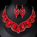 Black Silver Tone Green Crystal Wing Collar Four Designs Metal Necklace and Earring Set view 9
