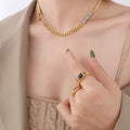 Herringbone Cuban Toggle Necklace With Baguette Zircon Bar view 2