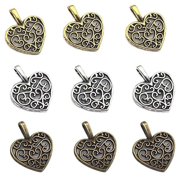 0.6g Antique Bronze Silver Gold Zinc Alloy Heart Charm Pendant for DIY Necklace Jewelry