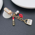 White Pink Red and Black Fashion Charm Keychains with Metal Hardware view 4