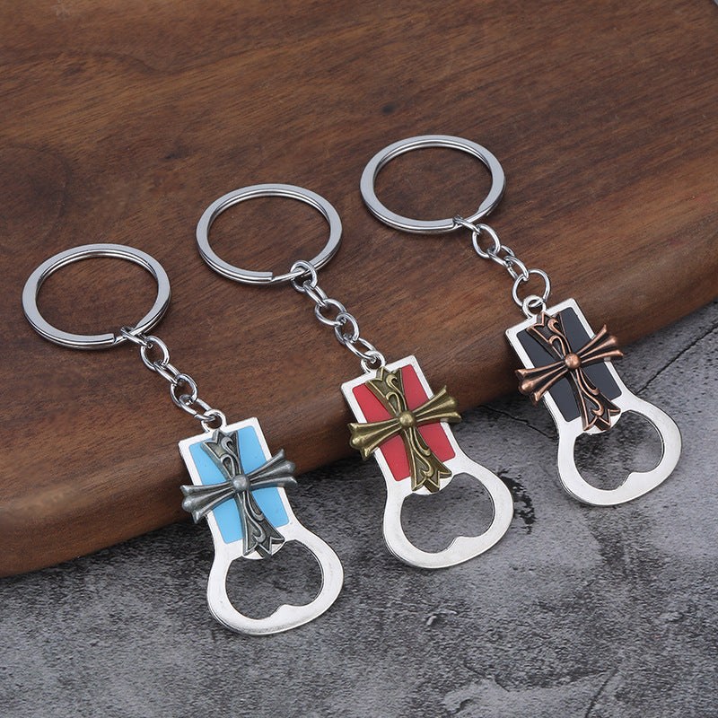 Cross Bottle Opener Enamel Metal Keychain Pendant Gift Accessory