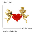 Red Heart And Cherub Brooch in Antique Silver or Gold Tone view 5