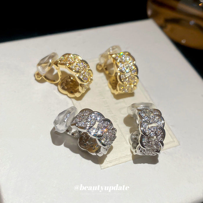 Crystal Chain Link Clip On Hoop Earrings In Two Tones