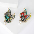 Antique Gold Butterfly Brooch with Crystal Wings and Pearl Drop view 1