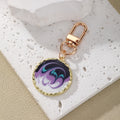 Gold Tone Scalloped Round Marbled Swirl Clip Keychains in Six Colors view 6