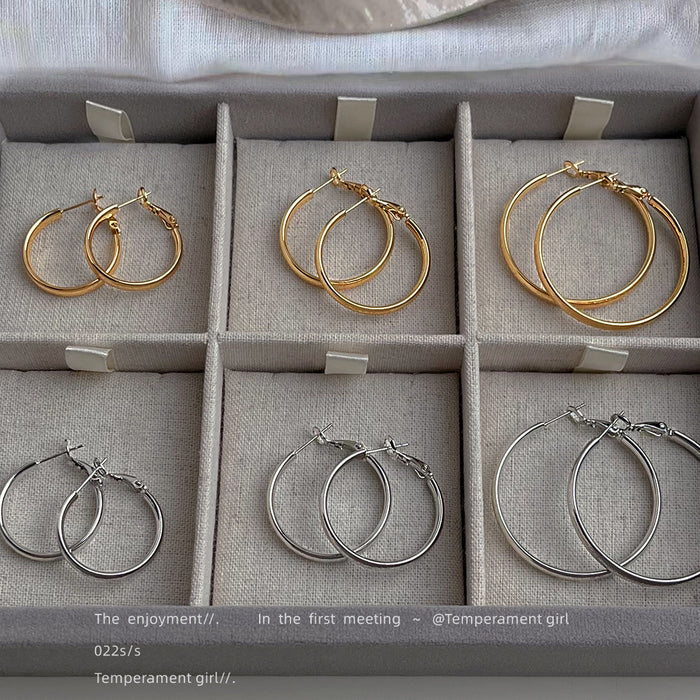 Minimal Round Hoop Earrings In Gold And Silver Tone Three Sizes