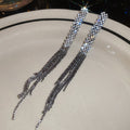 Gunmetal Tone Crystal Bar Earrings With Long Chain Tassels view 6