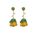 Six Color Woven Rose and Gold Leaf Long Dangle Earrings view 5