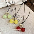 Red Glitter Cherry Pendant Black Cord Adjustable Necklace view 3