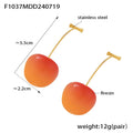 Glossy Resin Cherry Drop Earrings Gold Stainless Steel Stem view 8