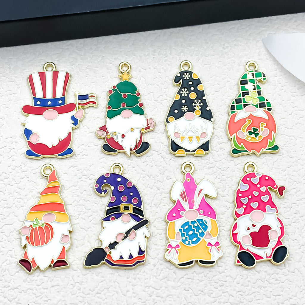 Zinc Alloy Enamel Christmas Gnome Charm Pendant for DIY Keychain Bag Decor