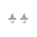 Gold Crystal Halo Pearl Drop Stud Earrings Round Circle Posts view 5