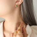 Oval Bezel Red Green Zircon Stud Earrings Gold Steel view 6