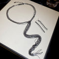 Multi-Layer CZ Tassel Necklace Set Gold Gunmetal Silver view 7