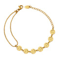 Dual Chain Smiley Face Disc Bracelet Gold Steel Tone view 5